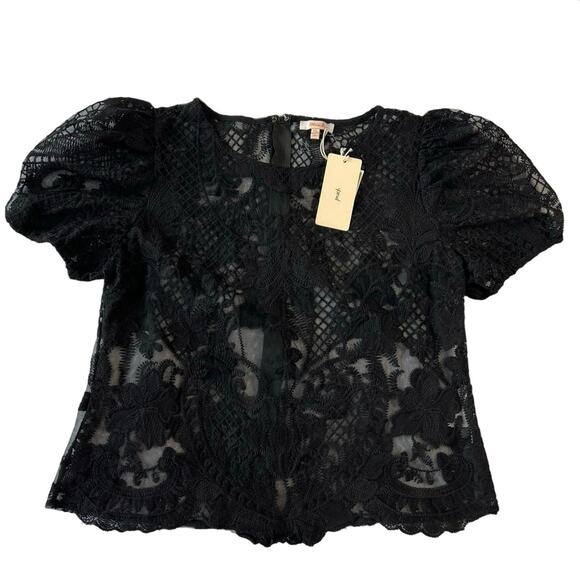Peach Women's NWT XL Lace Blouse Puff Sleeves Full-Zip Back by Peach - Picture 1 of 6